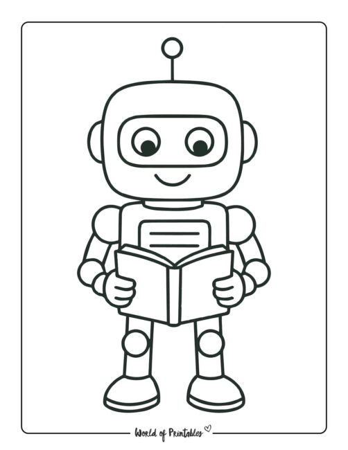 robot reading book coloring page