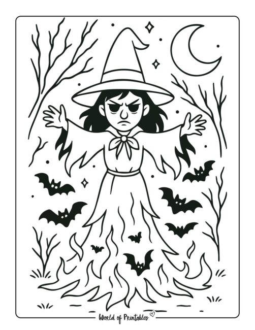 spooky witch coloring page
