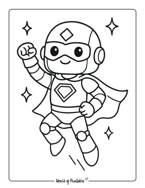 superhero robot with cape coloring page