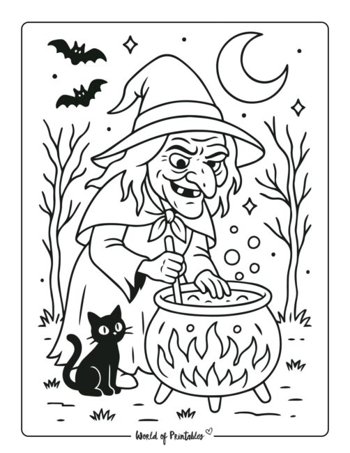 witch brewing potion coloring sheet
