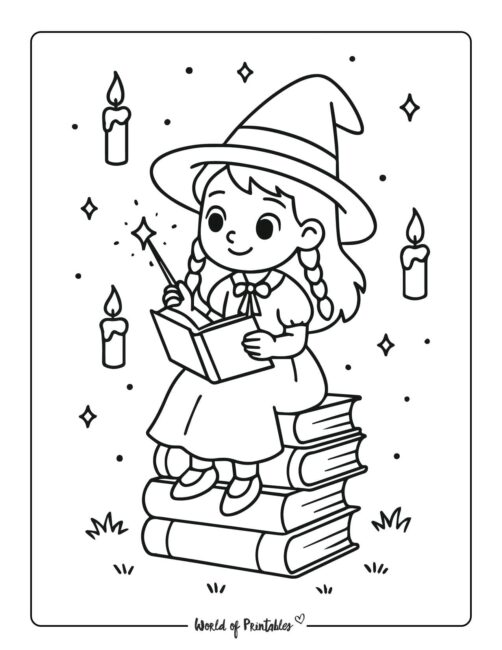 witch-sitting-on-books-coloring-page