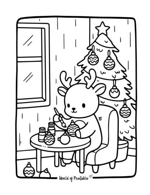 Adorable Christmas Reindeer Coloring Sheet