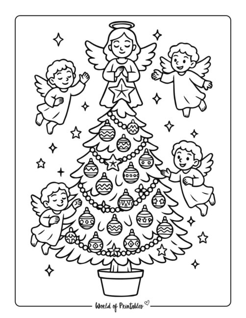 Angel Christmas Tree Coloring Page