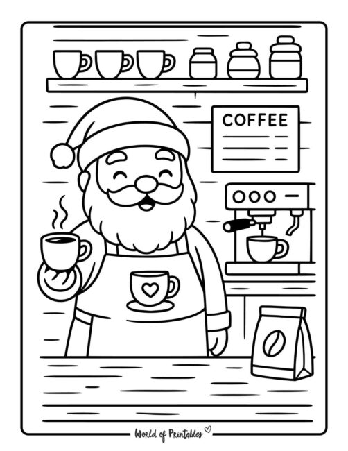 Barista Santa Fun Christmas Coloring Pages