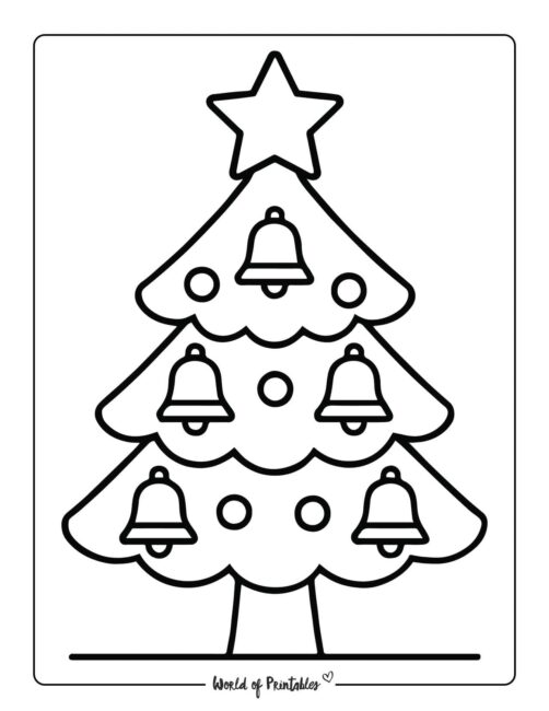 Bells and Star Christmas Tree Coloring Page