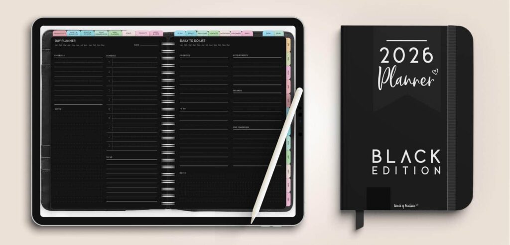 Black Digital Planner 2026
