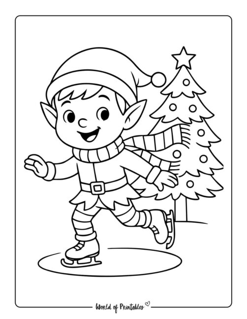 Bold and Easy Elf Skating Coloring Page