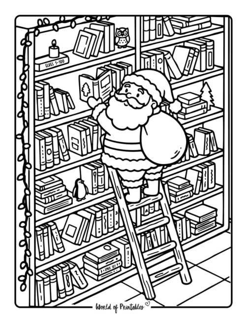 Book Lover Santa Coloring Pages