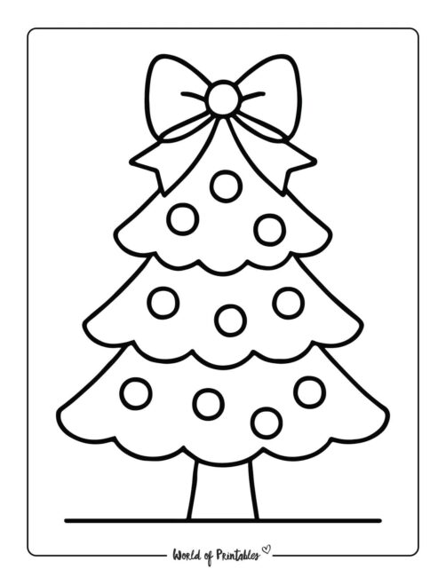 Bow Christmas Tree Coloring Page for Kids