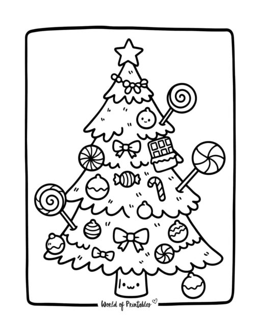 Candy and Treat Christmas Tree Coloring Page