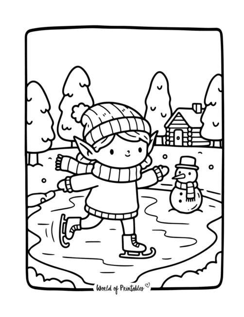 Christmas Elf Coloring Page Cute