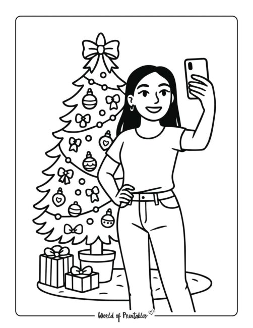 Christmas Tree Selfie Coloring Page