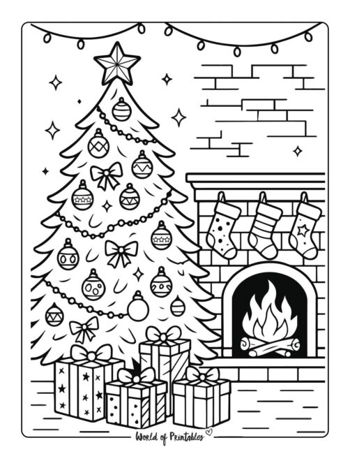 Christmas Tree by the Fire Christmas Tree Coloring Page