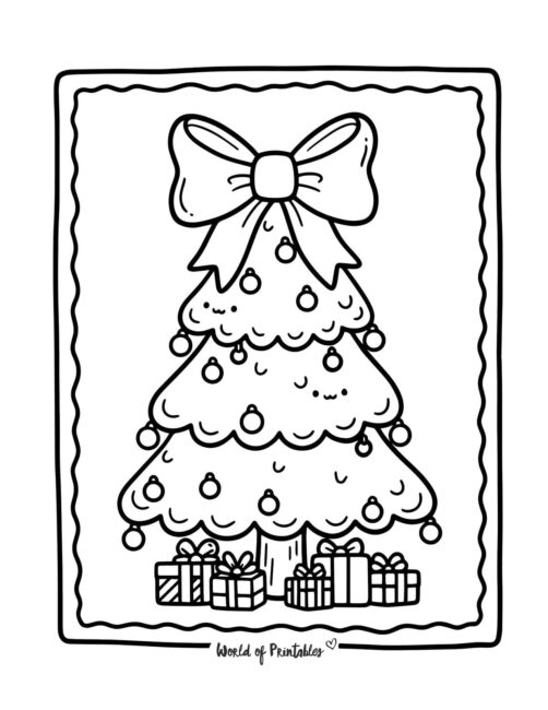Christmas Tree with Big Bow Coloring Page