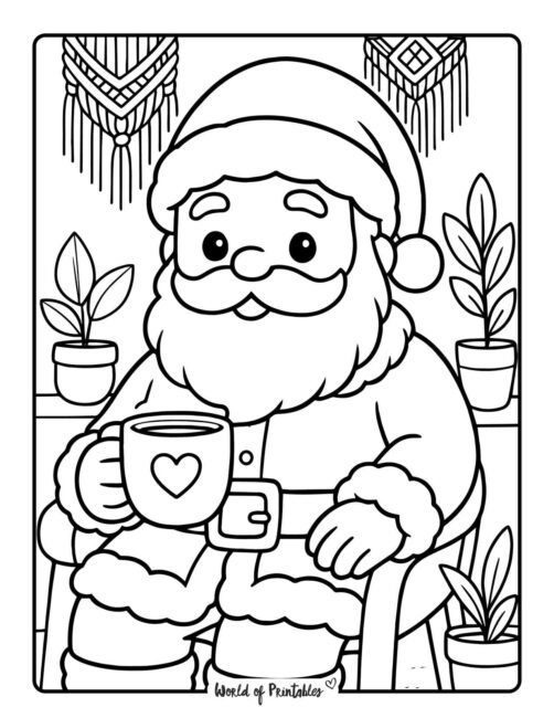 Cottagecore Santa Coloring Sheets