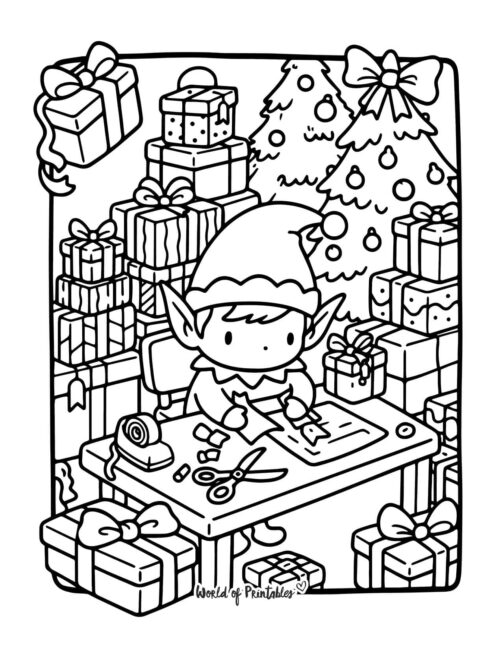 Crafty Elf Coloring Page for Adults