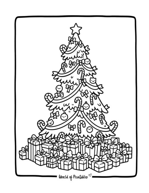 Cute Candy Cane Christmas Tree Coloring Page