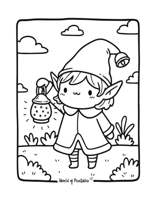 Cute Elf Coloring Page for Adults