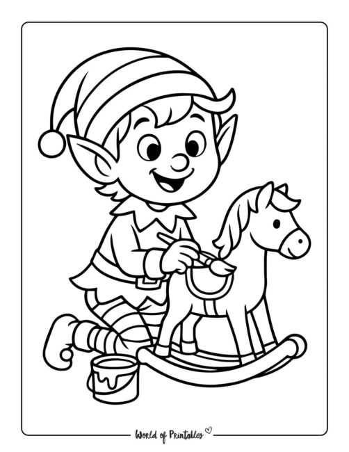 Cute Elf Painting a Toy Coloring Page