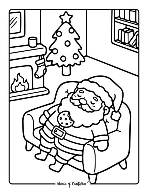 Cute Sleeping Santa Christmas Coloring Pages