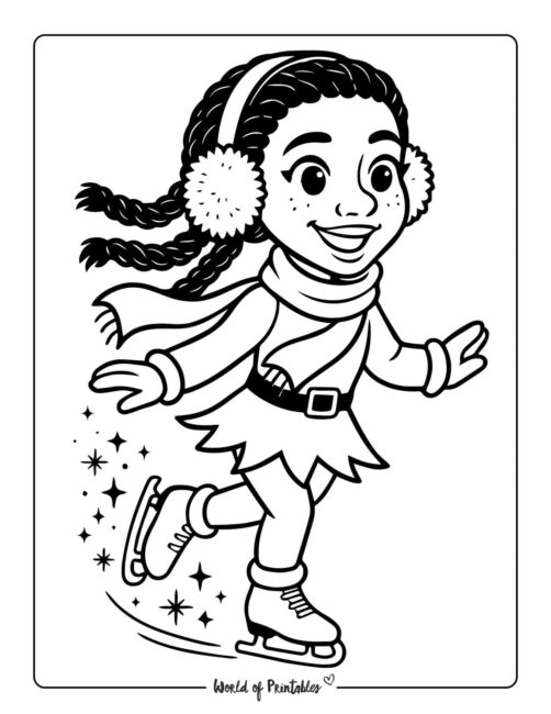 Cute Teen Elf Ice Skating Coloring Page