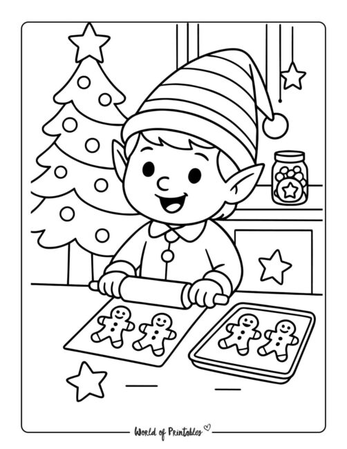 Easy Christmas Elf Coloring Page