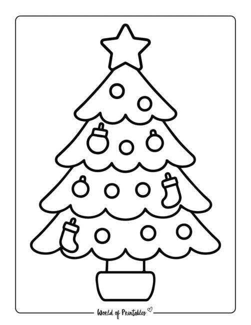 Easy Christmas Tree Coloring Page for Toddlers