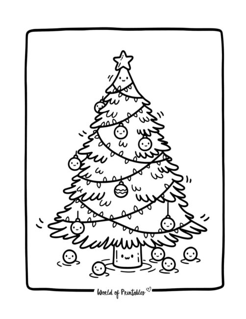 Easy and Cute Christmas Tree Coloring Page