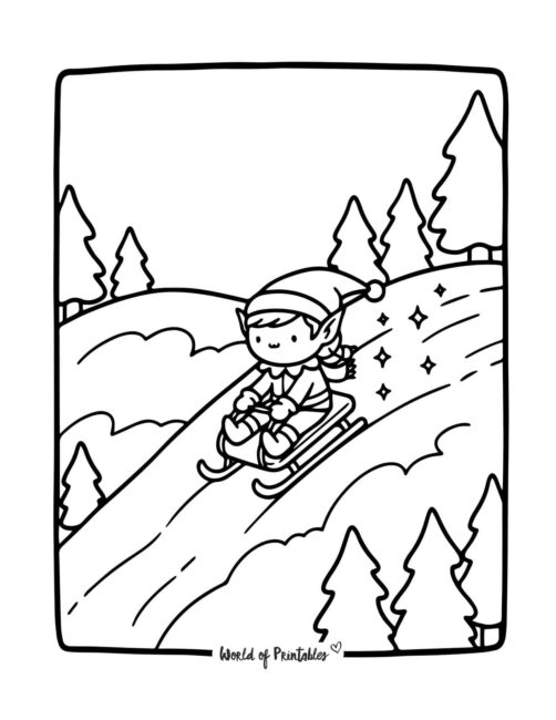 Elf Sledging Coloring Page
