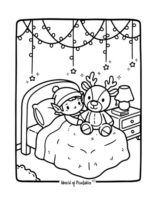 Elf in Bed Coloring Page