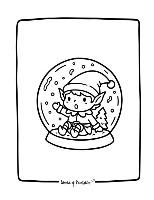 Elf in a Snowglobe Coloring Page