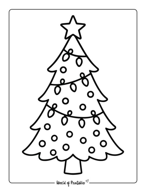 Fairy Lights Christmas Tree Coloring Page