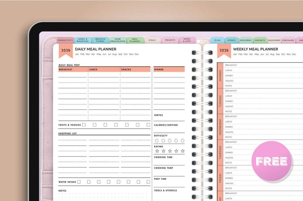 Free Digital Daily Meal Planner and Weekly Meal Planner