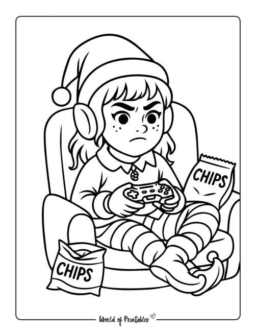 Gamer Elf Coloring Page
