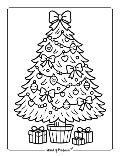 Girly Christmas Tree Coloring Page