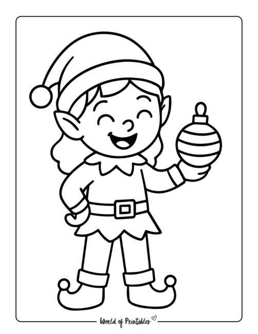 Happy Christmas Elf Coloring Page Simple