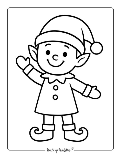 Happy Christmas Elf Coloring Page for Little Kids