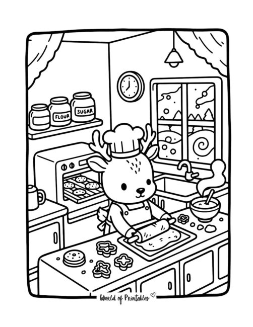 Holiday Reindeer Coloring Page Bold Lines