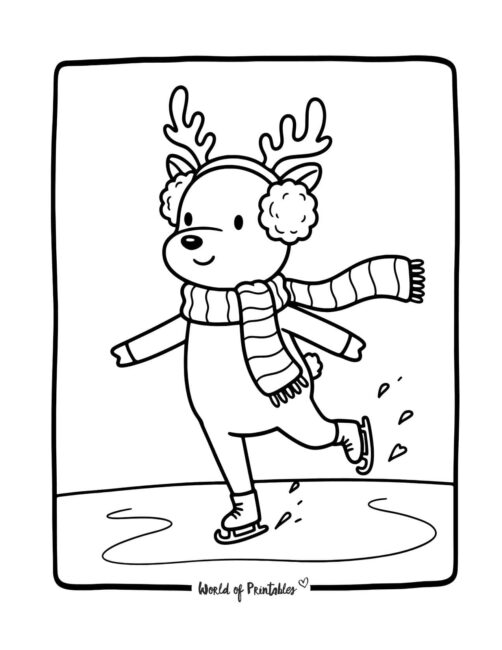Ice Skating Reindeer Coloring Page
