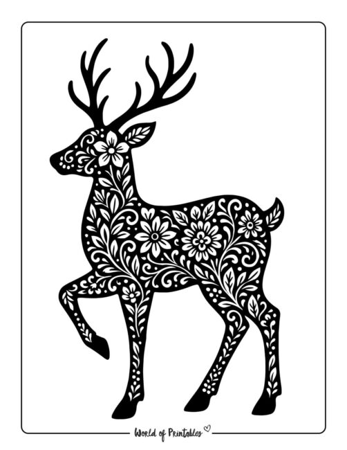 Intricate Christmas Reindeer Coloring Page