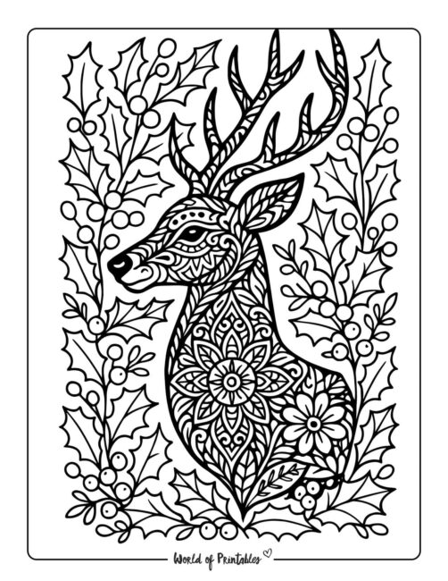 Intricate Reindeer Pattern Coloring Sheet