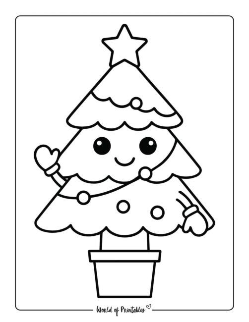 Kawaii Christmas Tree Coloring Page For Kids