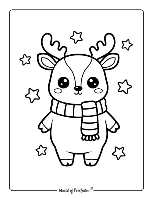 Kawaii Reindeer Coloring Page