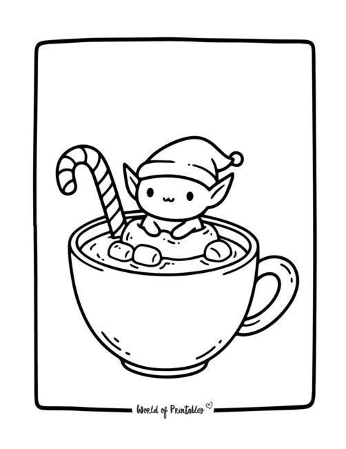 Little Elf in Hot Cocoa Coloring Page