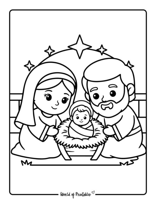 Mary, Joseph and baby Jesus nativity coloring pages pdf