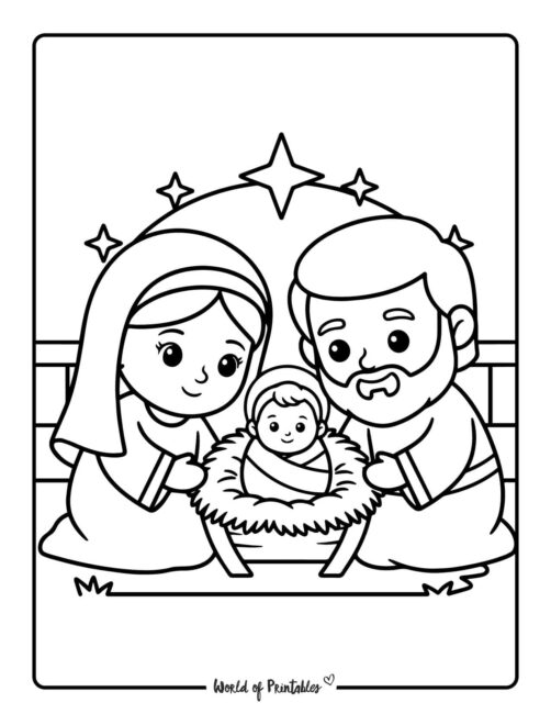 Mary and Joseph and Jesus nativity coloring sheets