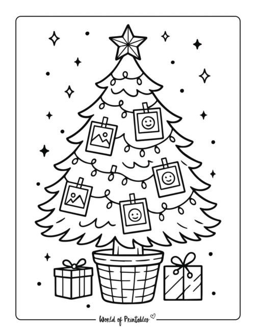 Modern Christmas Tree Coloring Page for Teens