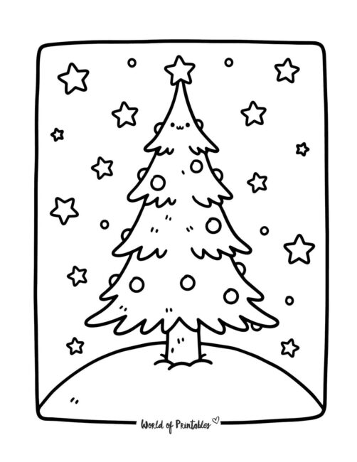 Night Time Christmas Tree Coloring Sheet