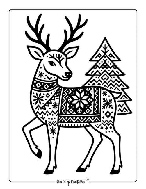 Patterned Reindeer Coloring Design