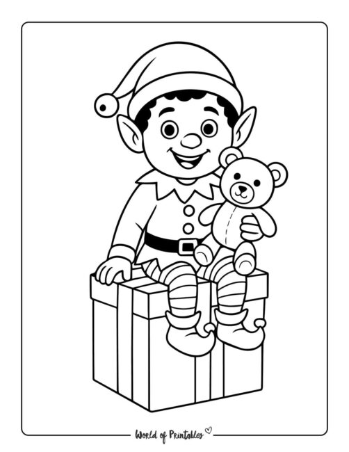 Printable Christmas Elf Coloring Page